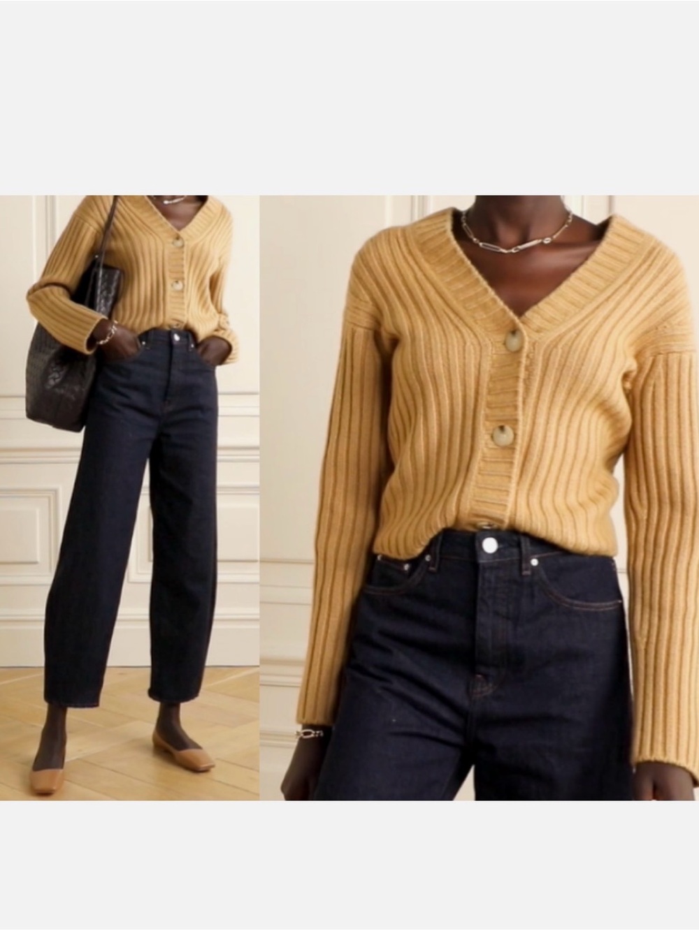 VINCE Cropped Ribbed Wool & Cashmere Button-Front - Picture 2 of 5